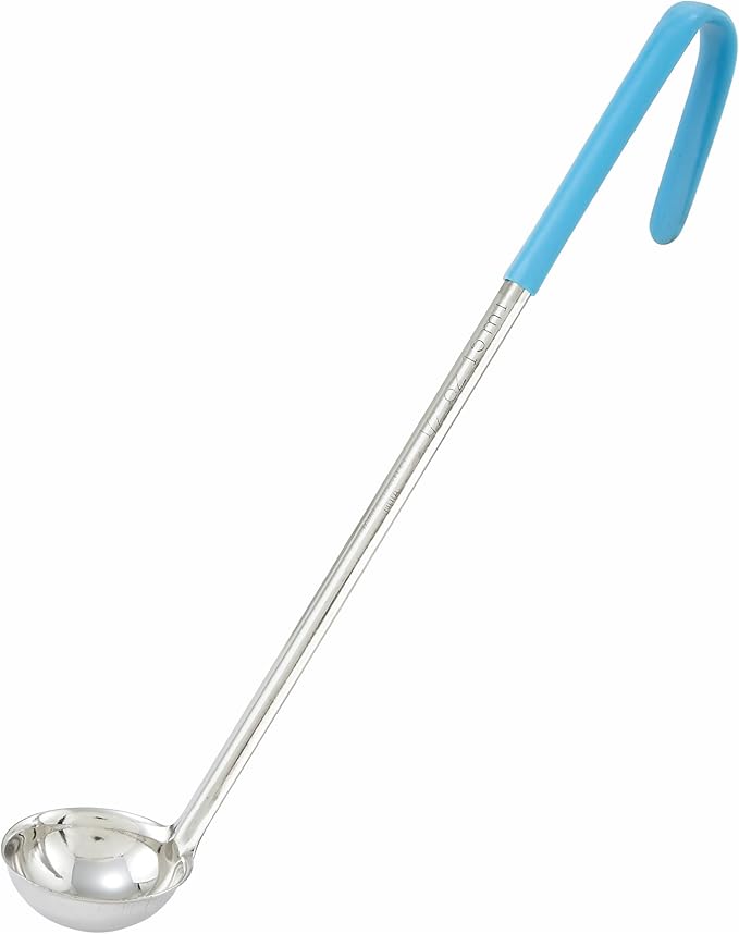 Winco Stainless Steel Ladle with Teal Handle, 1/2-Ounce