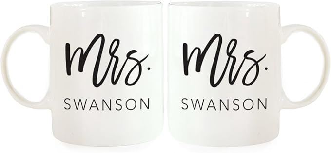 Andaz Press Personalized Funny Couples 11 oz Ceramic Coffee Mugs, Mrs. Mrs., His and Hers Coffee Mug Set of 2, Valentines Couples Mugs for Him and Her, Mr and Mrs Mugs, Couple Mugs for Husband