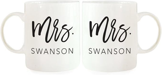 Andaz Press Personalized Funny Couples 11 oz Ceramic Coffee Mugs, Mrs. Mrs., His and Hers Coffee Mug Set of 2, Valentines Couples Mugs for Him and Her, Mr and Mrs Mugs, Couple Mugs for Husband
