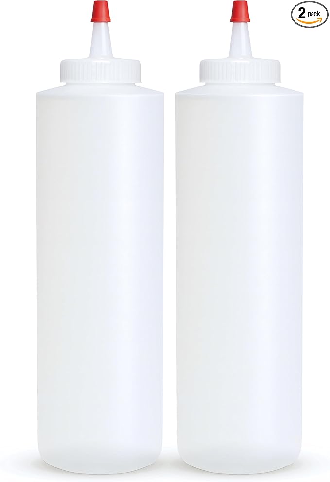 BRIGHTFROM Squeeze Bottles, Leak Proof, Wide Neck, BPA FREE Plastic, 16 OZ 2 PACK, Condiment Empty Squirt Bottle with Red Top Cap - for Ketchup, Mustard, Syrup, Sauces, Dressing, Oil, Arts & Crafts