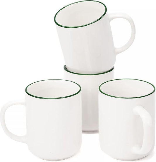 OTAGO Coffee Mugs for 4, 12 oz Mug Set, Dringking Cup with Handle for Coffee, Tea, Cocoa, Green Rim