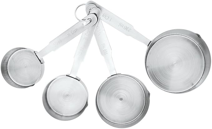 Restaurantware-Metal Measuring Cups, 4 Piece Corrosion-Resistant All Clad Measuring Cups - Engraved Measurements, Lightweight, Stainless Steel Professional Measuring Cups, Includes Ring, For Cooking
