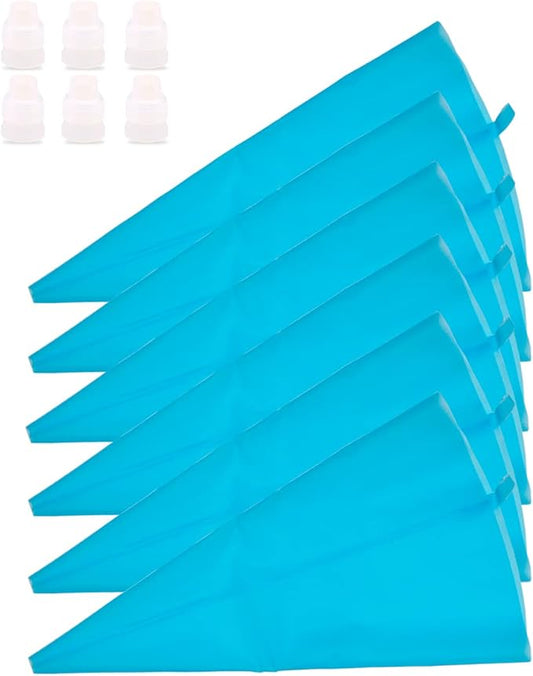 12 inch Silicone Pastry Bags 6-Pack Reusable Cake Decorating Bags Baking Cookie Icing Piping Bags Bonus 6 Icing Couplers for Standard Tips