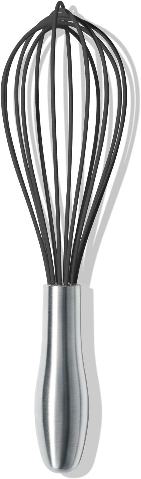 OYV 10-Inch Black Silicone Whisk, Heat Resistant 480°F Kitchen Whisk with Stainless Steel Ergonomic Handle, Non-Scratch for Nonstick Cookware, Dishwasher Safe, Perfect for Blending, Cooking & Beating