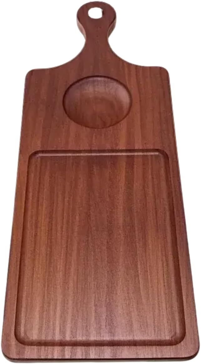 Black Walnut Wood Serving Board with Handle - 15" x 6" Food Serving Tray for Kitchen Appetizers, Wooden Cutting Chopping Board for Meat, Vegetables, Bread, Cheese Board