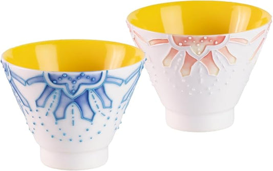 KAMMAK Ceramic Teacups - 150ml/5oz Coffee Cup - Set of 2 Hand-Painted Ceramic Cups - Small Vintage Mate Cup - Cute Mugs for Women - Ideal for Birthday, Afternoon Tea & Housewarming Gifts