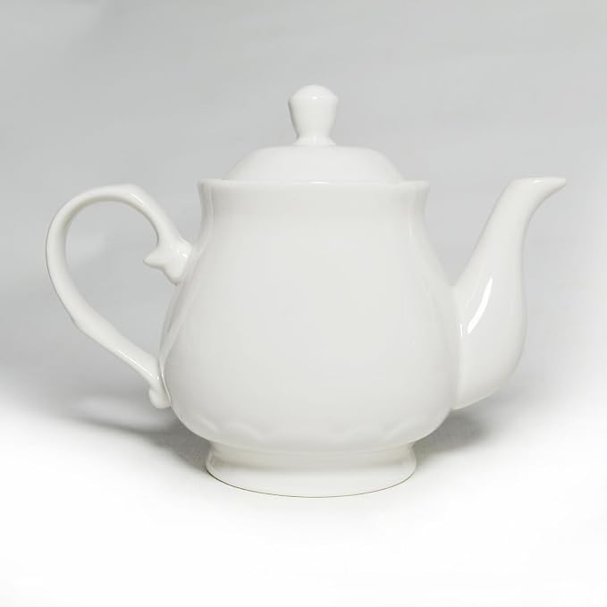 White Porcelain Teapot 400ml, Small Lotus Tea Pot Coffee Tea Water Pot Vintage Ceramic Gooseneck Little Kettle (14oz)
