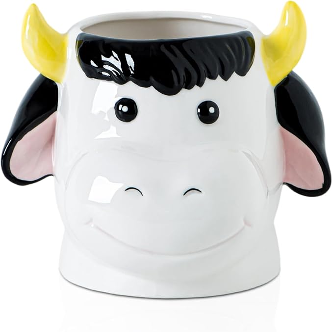 dgudgu Cow Kitchen Utensil Holder For Countertop Ceramic Utensil Crock For Kitchen Countertop, White Pink Decor Cute Farmhouse Storage Organizer For Forks, Spoons & Cooking Tools