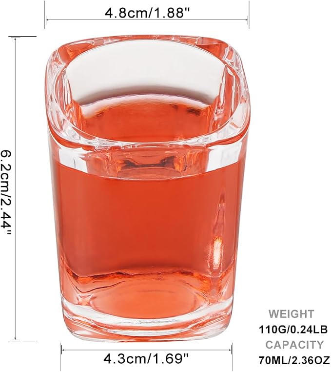 Shot Glasses 2.3 oz, Set of 12 - Cute Square Tequila Glasses, Perfect for Whiskey, Tequila, Liqueurs, Party & Collection, Espressos, Spirits & Liquors (12, Clear square)