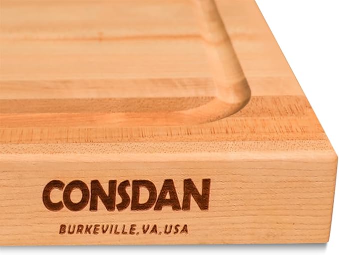 CONSDAN Hard Maple Wood Cutting Board for Kitchen, USA Grown Hardwood, 16 x 12, with Invisible Inner Handle, Prefinished with Food-Grade Oil, Suitable for Kitchen Edge Grain, 1-1/2" Thick