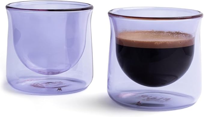 FLUR Espresso Glasses (Set of 2) Perfect for Espresso, Macchiatos & Small Espresso Drinks – Double-Walled Borosilicate Glass – Handmade, Lightweight & Durable – 3oz (Purple)