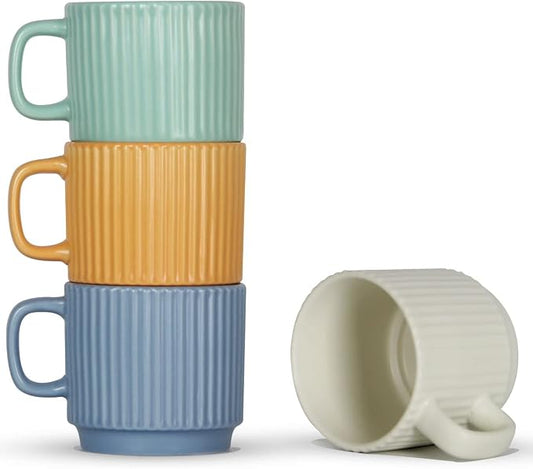 Stackable Coffee Mugs Set of 4, 7 OZ Ceramics Espresso Cups for Latte Cappuccino Cocoa with Handle, Colorful