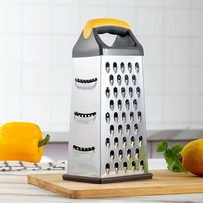 4 Sided Box Grater, Stainless Steel Grater Slicer with Handle, Cheese Grater, Kitchen Food Shredder, Food Grater Cutter Planing for Ginger, Garlic, Cucumbers, Carrots, Cheese, Potato