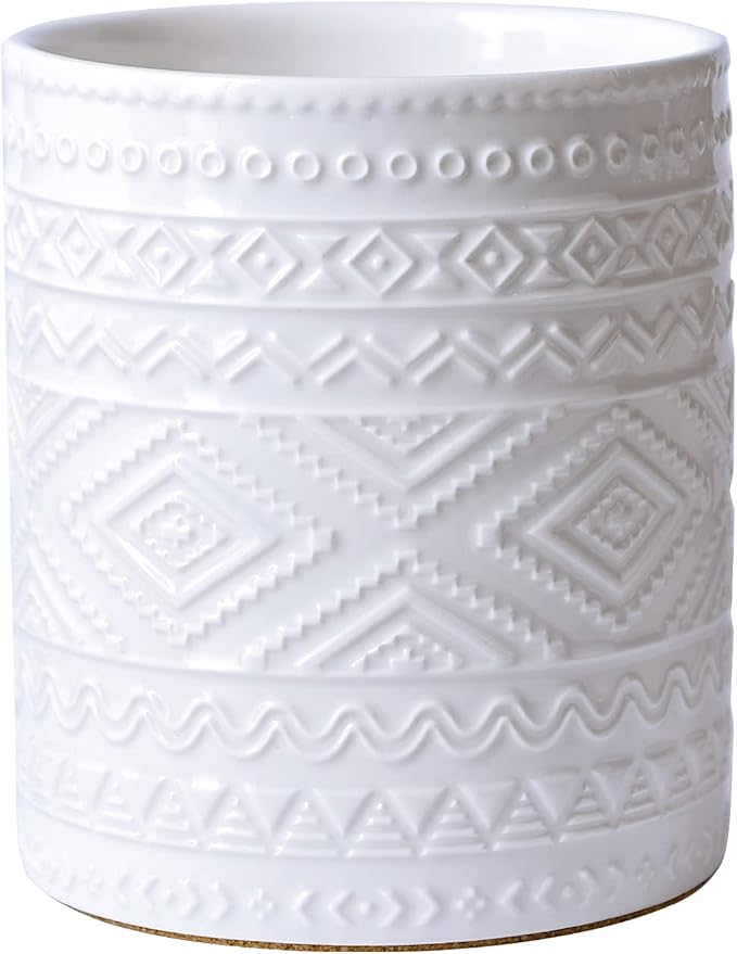 Yundu White Porcelain Kitchen Utensil Holder for Countertop, Utensil Crock for Home Décor