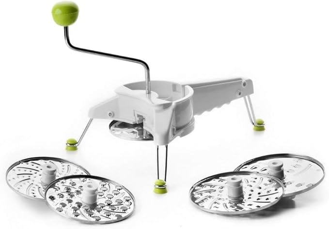 IBILI Mouli Rotary Cheese Grater 5-in-1 with Hand Crank | Made in Spain | Mandoline Slicer Vegetable Chopper for Parmesan Cheese, Nuts & Fruits | Includes 5 Stainless Steel Interchangeable Blades