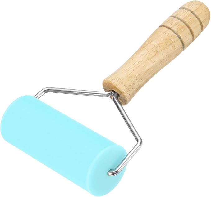 HARFINGTON Rolling Pin 7.6" x 1.69" Silicone Roller Wood Handle Non-Stick Fondant Roller Dough Roller Rolling Pins for Baking Cookie Pastry Clay, Blue