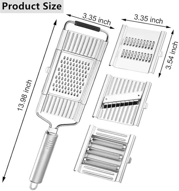 Stainless Steel 4 in 1 Multi-Purpose Vegetable Slicer, Handheld Cheese Grater & Vegetable Chopper with 4 Adjustable Blades for Various Vegetables