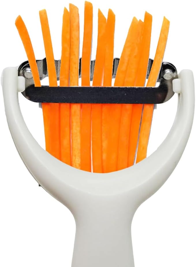 WitnyStore Kitchen Tool 5⅞" Long White Plastic Handle Stainless Steel Wavy Peeler Grater Shredder - Thai Cooking Utensils Multipurpose Portable Hand-Held Cookery Equipments for Food Fruit Vegetable