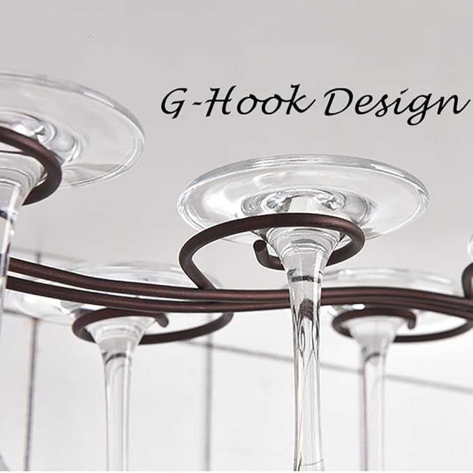 CAKERS Creative Hanging Stemware Display Rack|Screw Mount Iron Art Under Cabinet Wine Glass Rack|Glassware Drying Storage Hanger For Kitchen,Bar And Restaurant,Bronze,Small-32.5cm(12.7in)