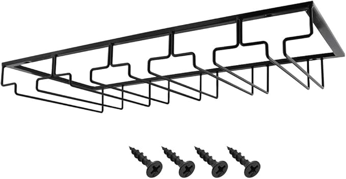 MOCOUM Wine Glasses Rack Under Cabinet Stemware Rack, Glass Hanger Rack Wire Glass Holder Storage Hanger for Cabinet Kitchen Bar (Black, 5 Rows 1 Pack)