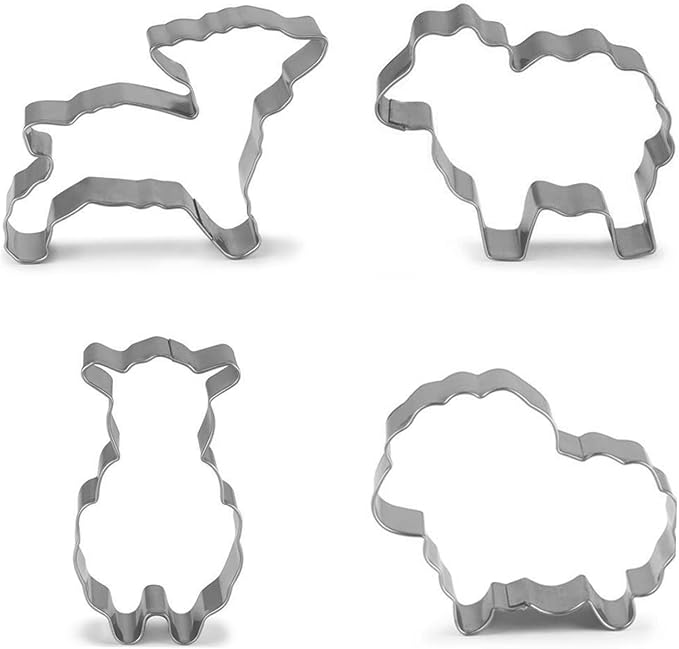 Sheep Shaped Cookie Cutter Set of 4 pcs, Stainless Steel Cute Lamb Series Fondant Cutters