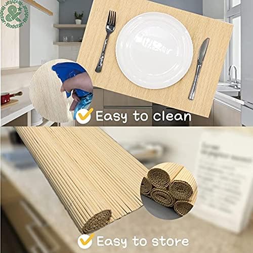 Set of 12 Pcs Bamboo Placemats Sushi Rolling Mat Japanese Style Natural Anti-Slip Bamboo Placemats Washable Heat-Resistant Table Mats for Dining Room and Kitchen（ Natural Color）