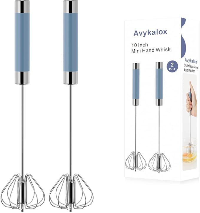 2 Pack Semi Automatic Whisk, Stainless Steel Mini Hand Push Whisks for Cooking, Easy to Use Hand Mixer Egg Beater Wisking Tool for Cooking, Whisking, Beating, Stirring