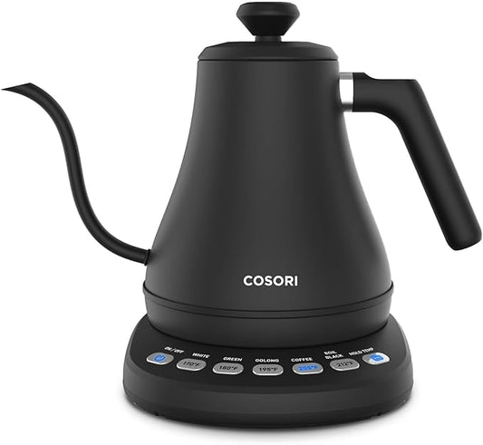 Cosori Electric Gooseneck Kettle with 5 Temperature Control Presets, Pour Over Kettle for Coffee & Tea, Hot Water Boiler, 100% Stainless Steel Inner Lid & Bottom, 1200W, 0.8L, Black