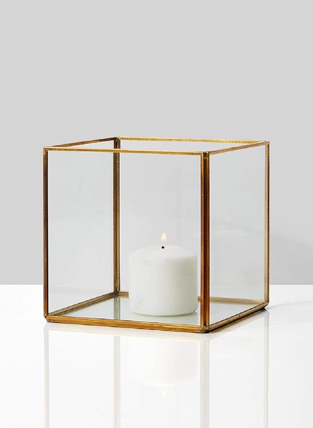 Serene Spaces Living Square Gold Lantern, Measures 5 inches Cube, Sold Individually