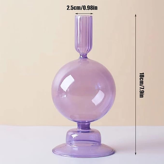 Glass Candlestick Holders Simple Creative Glass Vase Candle Holder Colorful Glass Pillar Candle Stand Candlestick Wavy Elegant Glass Candlestick for Home Centerpiece (Purple H)