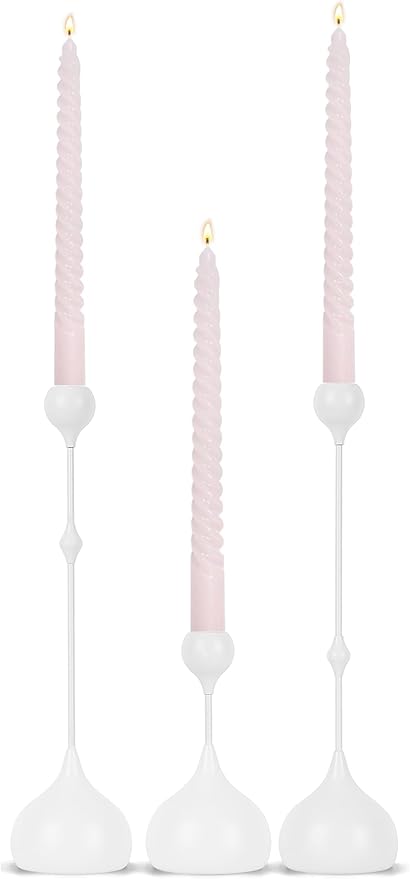 Candle Holders Set of 3 - Taper Candle Holders for Table Decor, Elegant Minimalist Design, Perfect for Weddings, Parties, and Home Decor (White)