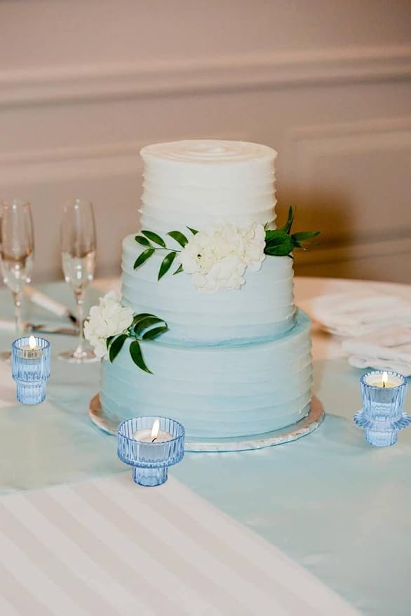 Vixdonos Glass Candlestick Holders Tealight Candle Holders for Table Centerpieces, Wedding Decor and Dinner Party (6 Pcs, Light Blue)