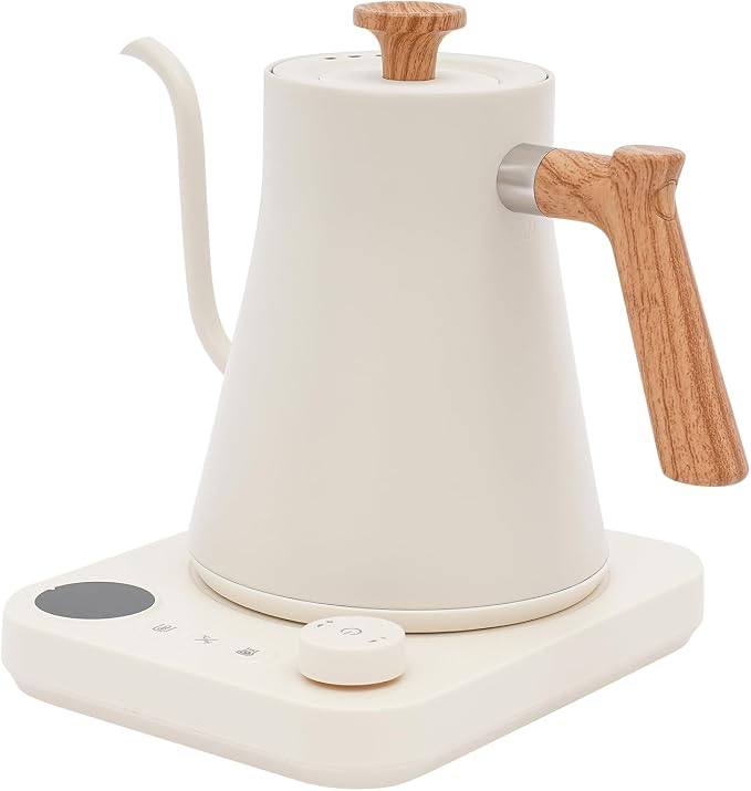 Electric Gooseneck Kettle, 1200W Fast Heat Electric Hot Water Pot with ±1℉ Precise Temperature Control, 304 Stainless Steel Tea Kettle with Long Power Cable, 24H Keep Warm, 30-Min Auto Memory (White)