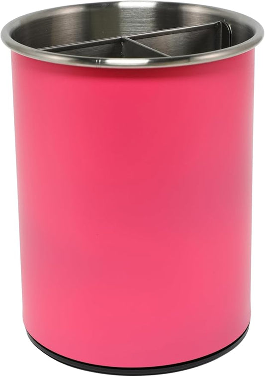 Stainless Utensil Holder 360° Rotating 6.5X5.25 Inch Utensil Crocks for Kitchen Counter with Removable Divider Bright