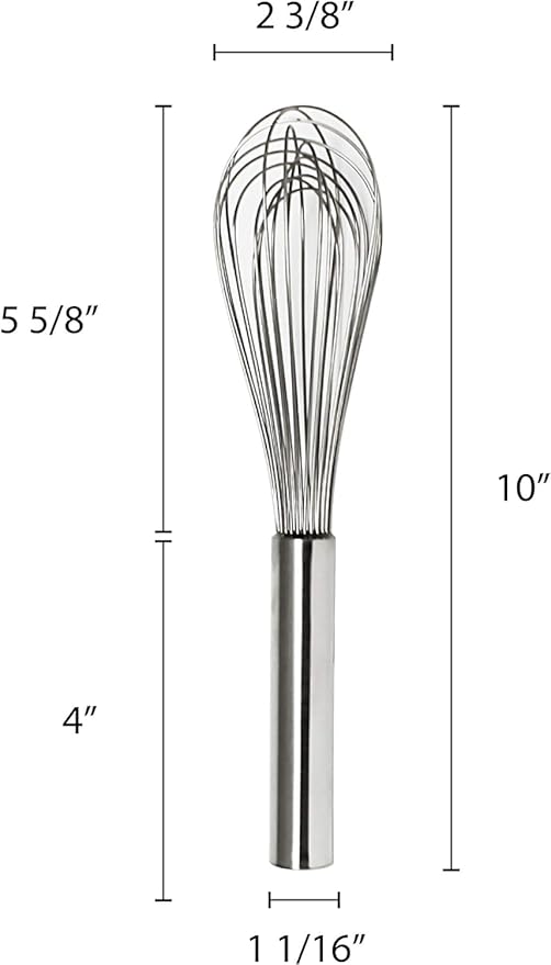 TrueCraftware- 10" Stainless Steel Piano Whip/Whisk- Kitchen Balloon Whisk Thick Wire Wisk Egg Frother for Cooking Blending Whisking Beating and Stirring