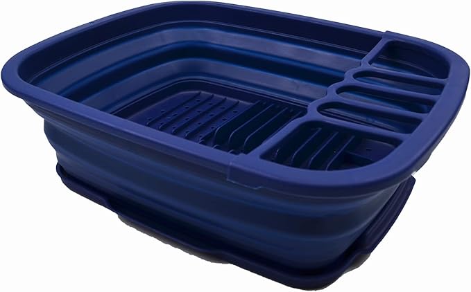 SAMMART 8L (2.11Gallons) Collapsible Dish Drainer with Drainer Board - Foldable Drying Rack Set - Portable Dinnerware Organizer - Space Saving Kitchen Utensil Storage Tray (Royal Blue, 1)