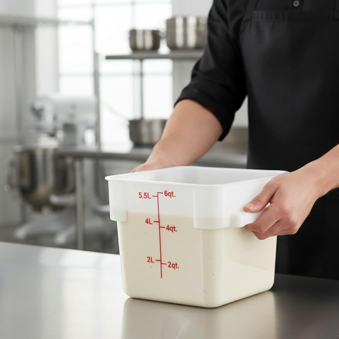 TrueCraftware- 6 Qt. Polypropylene Square Food Storage Container White- Commercial Food Storage Containers Meal Prep Containers Reusable Food Containers for Pantry Kitchen Storage Organization