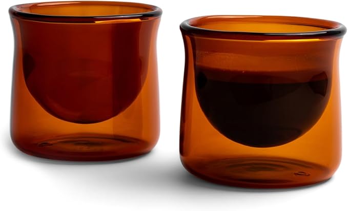 FLUR Espresso Glasses (Set of 2) Perfect for Espresso, Macchiatos & Small Espresso Drinks – Double-Walled Borosilicate Glass – Handmade, Lightweight & Durable – 3oz (Amber)