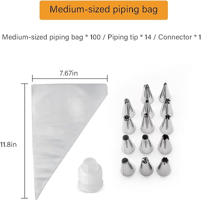 Piping Bags and Tips Set - 100Pcs 12 Inch Disposable Icing Bags with tips, Disposable Decorating Bags Set for Frosting, Pastry Bags Disposable,Frosting Piping Kit Cookie Cake Decorating Kit