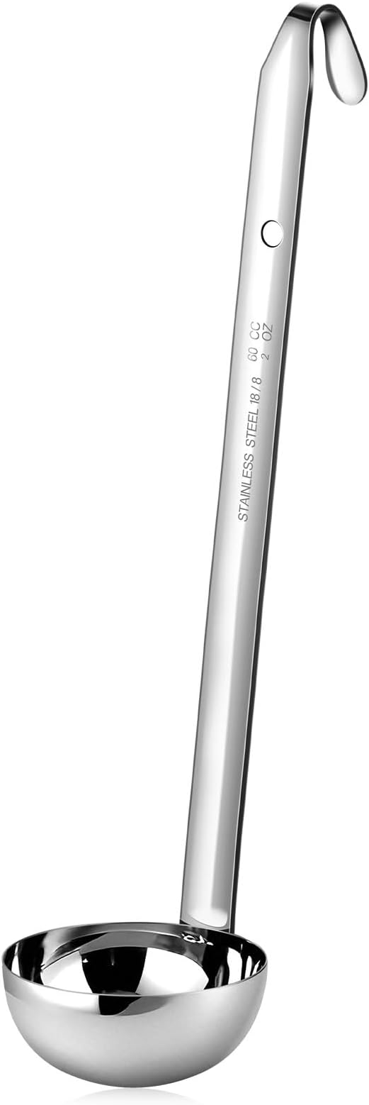 meekoo 1 Pieces Stainless Steel Ladle Soup Handle Ladle with Pouring Rim for Kitchen Cooking Soup Sauce (2 oz)