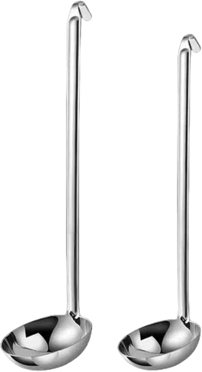 Stainless Steel Ladle 3 & 2-Ounce 2PC, Metal Kitchen Soup Ladle Spoon 12 inch & 10 inch Cooking Utensil.