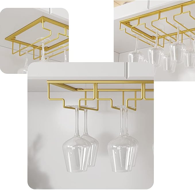 Wine Glass Holder Under Cabinet - Hanging Stemware Holder, Wine Glasses Storage Hanger Metal Organizer for Cabinet Kitchen Bar (4 Rows)