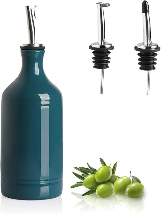 Sweejar Ceramic Olive Oil Dispenser Bottle, Opaque Oil Cruet Protects to Reduce Oxidation, Suitable for Storage Vinegar, Coffee Syrups & Other Liquids, Pack of 1, 15.5 Fl Oz(Teal Green)