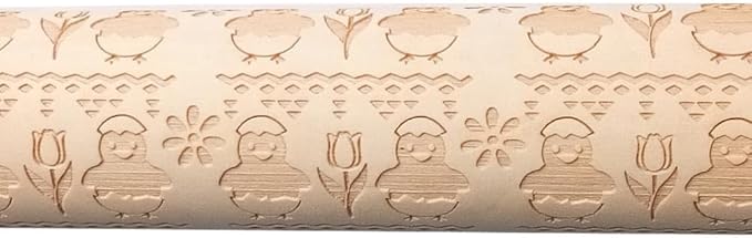 DECHOUS Easter Embossed Rolling Pin 13.78 Inch Chicken Flower Pattern Wooden Dough Roller for Baking - Home Kitchen Essential Rolling Pin for Cookie Dough Pastry Pizza Fondant
