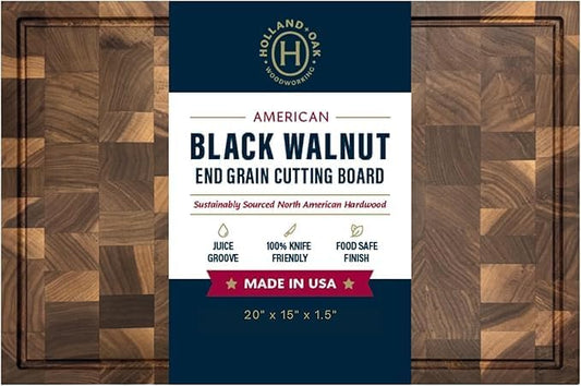Handmade Walnut Cutting Board – Wooden Chopping Board with Juice Groove and Handles – Durable, Knife-Friendly, and Made in the USA (Large)