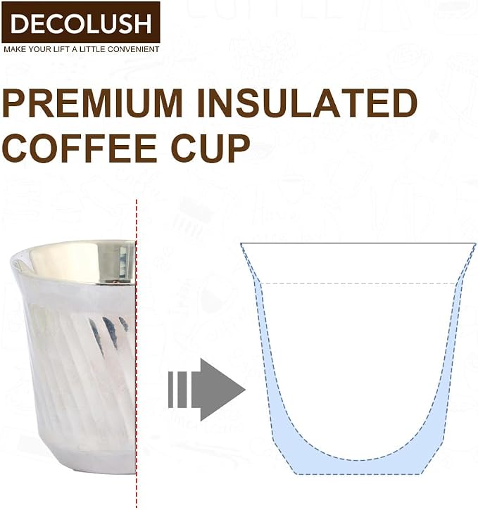 75mL (2.5 Ounce) Stainless Steel Espresso Cups - 4 Pack Double Wall Insulated Demitasse Coffee Cup For Drinking Beverages(Silver Ripple)