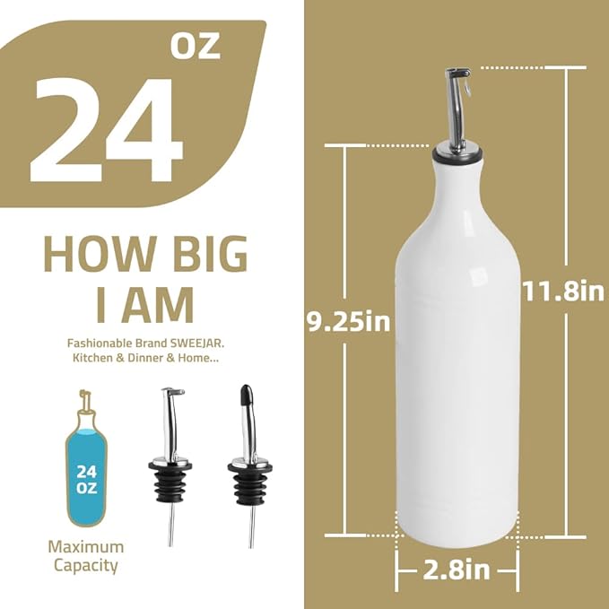 Sweejar Large Ceramic Olive Oil Dispenser Bottle, Opaque Oil Cruet Protects to Reduce Oxidation, Suitable for Storage Vinegar, Soy Sauce & Other Liquids, Pack of 1, 24 Fl Oz(Gradient Green)