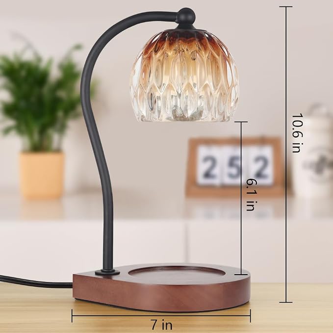 Electric Candle Warmer Lamp with Timer＆Dimmable for Jar Scented Candles, Wax Melting Tabletop Light Suitable as a Home Decor Thanksgiving Christmas Day Gift for Women Mom, with 2 Bulbs(Glass Brown)