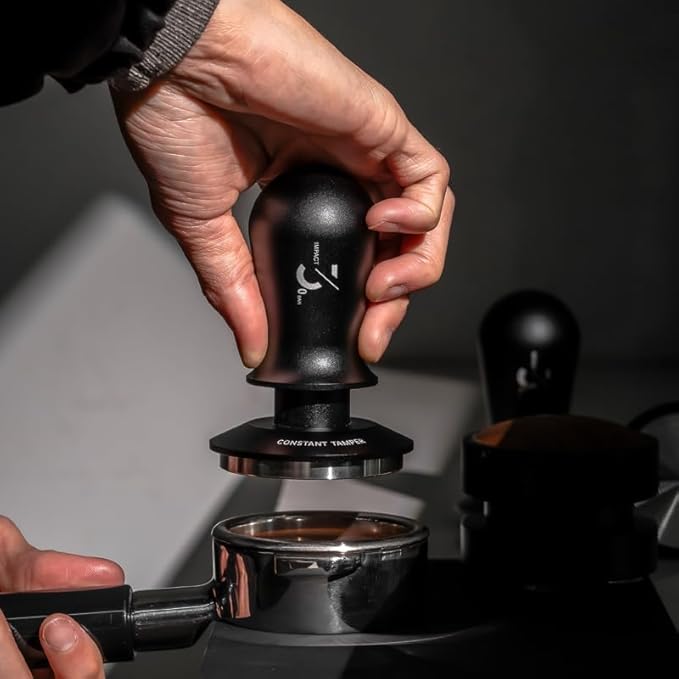 Coffee Tamper Universal Constant Pressure Stretch Powder Press Adjustable Depth 304 Stainless Steel Corrugated Base 53mm Coffee Maker Accessories for Espresso