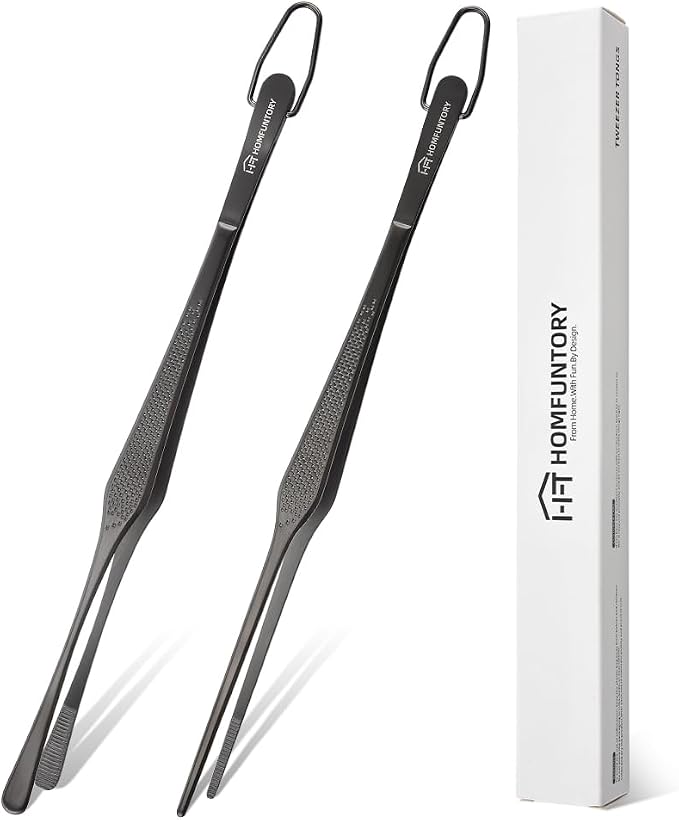 Stainless Steel Cooking Tweezers, 10-Inch Precision Kitchen Tweezers with Star Dot Texture, Wider Grip & Elevated Tips | Galaxy Grip Series, 2 Pcs (Black)